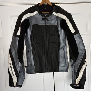 Frank Thomas Motorcycle Jacket Mens 46 Leather Padded Sport Racing Black Silver